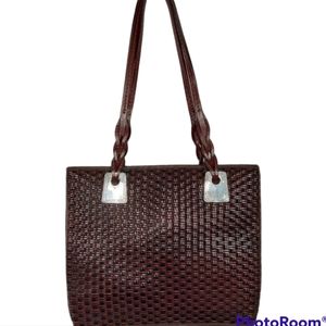 Brighton Brown Leather Basket Weave Design Tote Handbag Purse